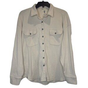 Simply Southern Collection Women’s Cream Waffle Knit Button Up Shacket Sz L